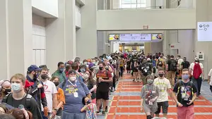 The vendor hall queue ran the length of the convention center.