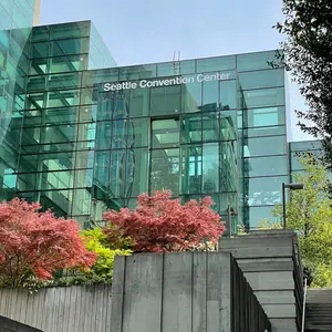 The new Seattle Convention Center title is already up on the building.