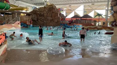 People play in the indoor waterpark.